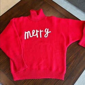 TALULAH Red Sweater with White 'Merry' Text
